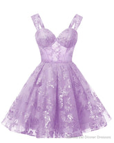 Teens Sparkly Tulle Lilac Homecoming Dresses Spaghetti Straps Short Cocktail Party Prom Dress